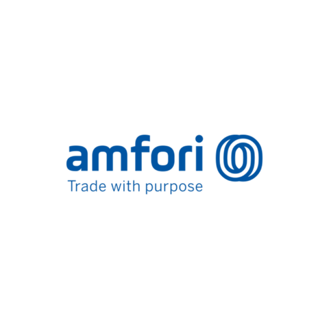 Amfori Logo mit dem Slogan „Trade with purpose“ auf transparentem Hintergrund