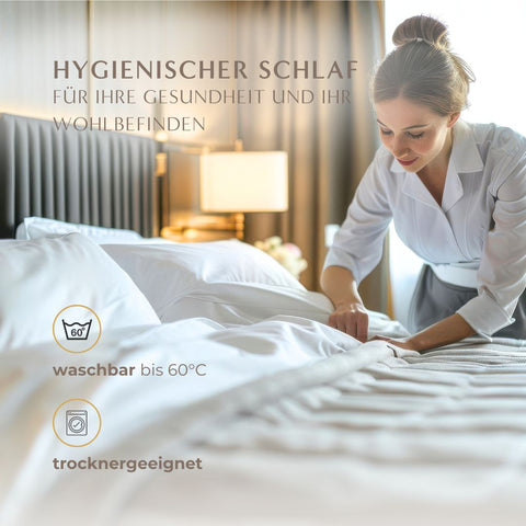 Hygienische Gänsedaunendecke waschbar bis 60 Grad und trocknergeeignet für gesunden und komfortablen Schlaf
