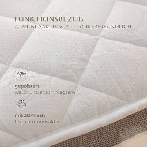 Nahaufnahme des hochwertigen Bezugs der Excellence High-Class-Luxusmatratze mit atmungsaktiver Steppung und angenehmer Oberflächenstruktur.