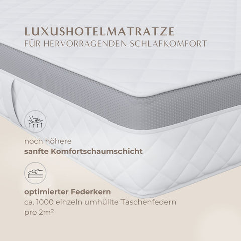 Excellence Matratze 1000+ mit hochwertigem Federkern und zusätzlicher Komfortschaumschicht für luxuriösen Schlafkomfort auf Hotelniveau.