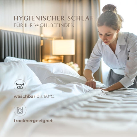 Hygienische Natural Hybrid Bettdecke waschbar bis 60 Grad und trocknergeeignet für ein sauberes Schlafgefühl