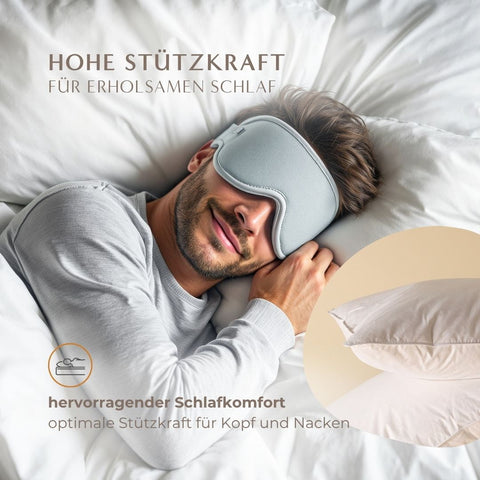 Mann schläft komfortabel auf federfreiem Kopfkissen mit optimaler Stützkraft für Kopf und Nacken